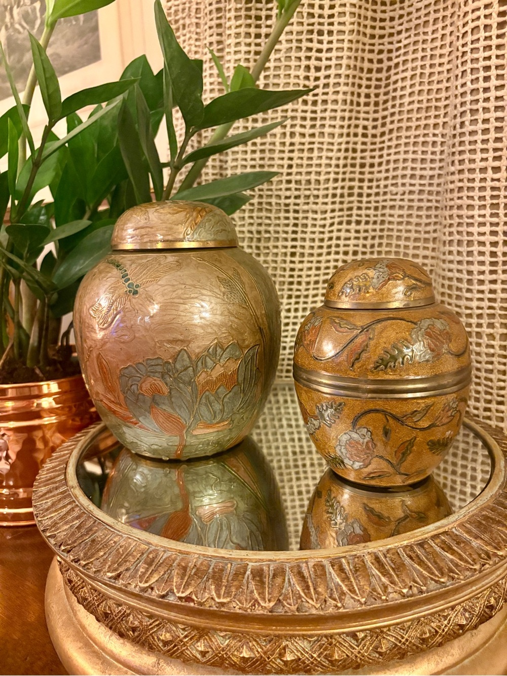 Pair of Vintage Hand-Painted Cloisonné Ginger Jars